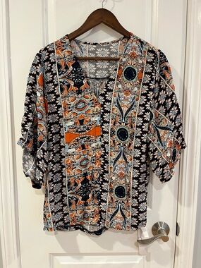 Boho Print Patchwork Tunic - Navy & Orange